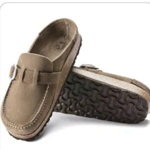 Birkenstock Tan Mules with Silver Buckle